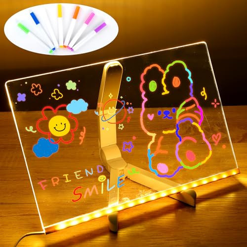 LED Note Board with Colors, Acrylic Dry Erase Board with Light, Glowing Acrylic Message Board, Light up Dry Erase Board with Stand as a Glow Memo LED Letter Board for Office Home School, 11.8"x7.9" | Amazon (US)