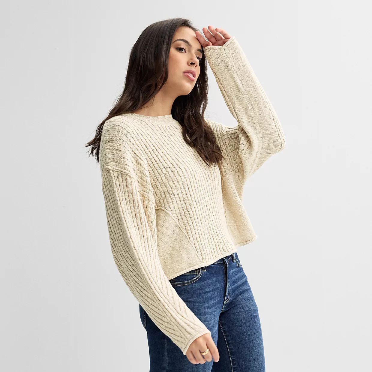 Juniors' Pink Republic Ribbed Jersey Pullover Sweater | Kohl's