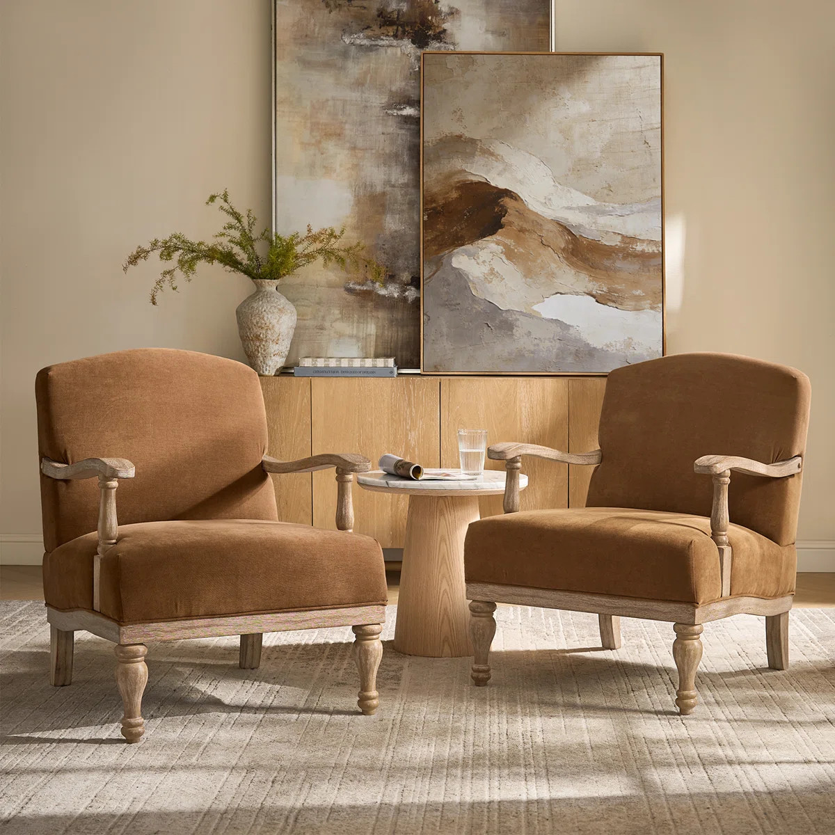 Williamstown 27.75"W Farmhouse Accent Chair With Solid Wood Armrests (Set of 2) | Wayfair North America