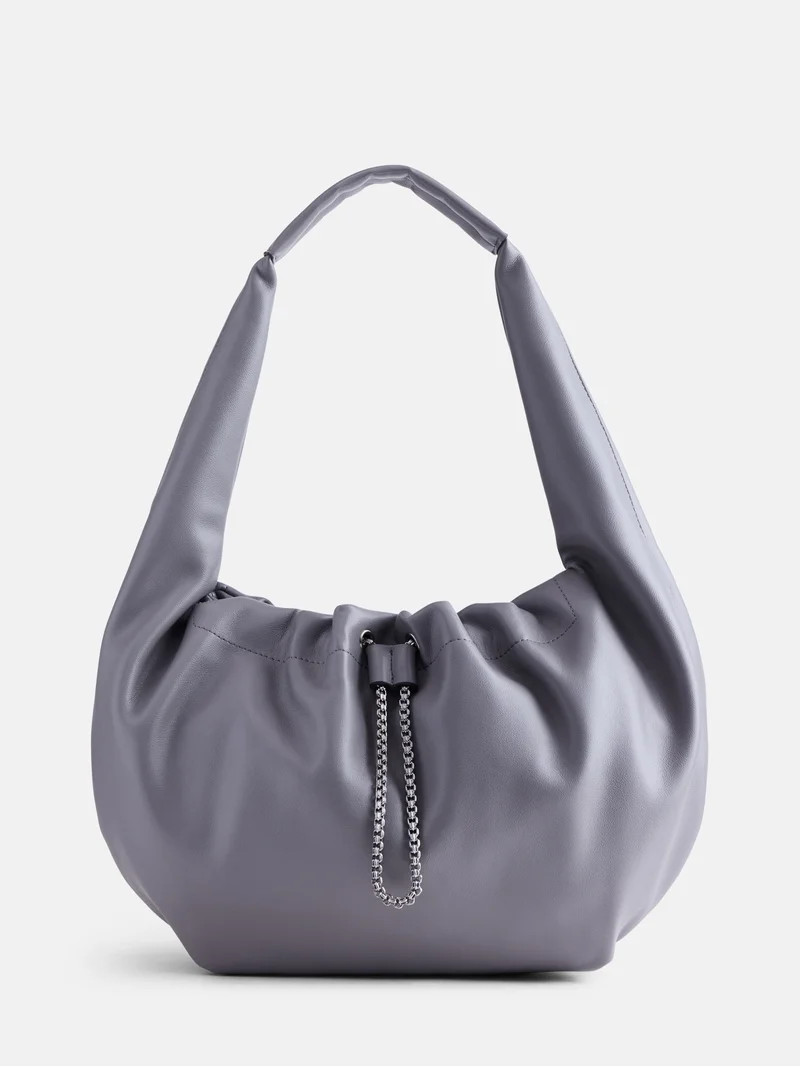 Scoop Women's Faux Leather Chain Drawstring Bag, Frost Gray | Walmart (US)