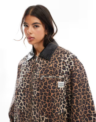 Bershka contrast collar trucker jacket in leopard print | ASOS (Global)