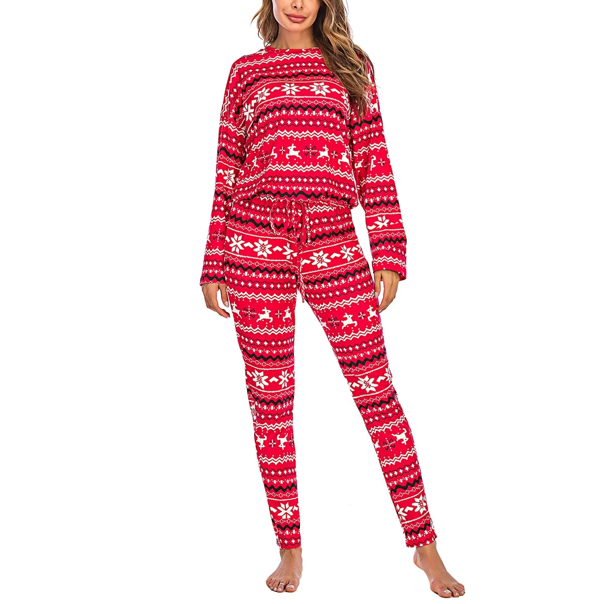 Women Pajama Sets Christmas Pjs Long Sleeve Pullover Tops Drawstring Pants 2Pcs Sleepwear Nightwe... | Walmart (US)