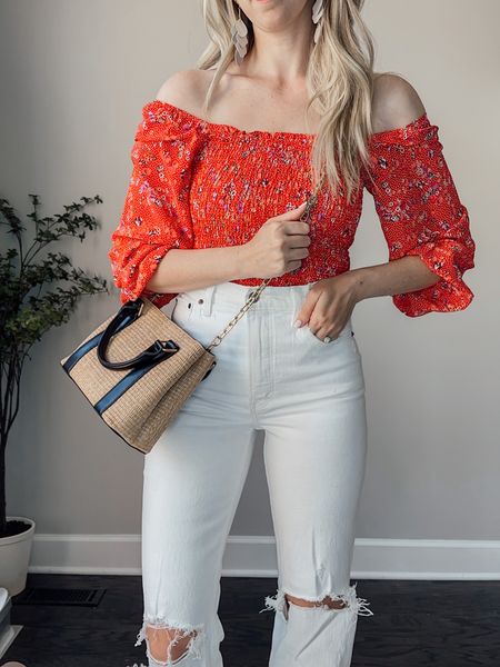 Memorial Day outfit with red blouse and white jeans styled by BarbiGia 



#LTKSeasonal #LTKstyletip #LTKunder50