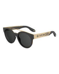 Stainless Steel & Rubber Round Logo Sunglasses | Bergdorf Goodman
