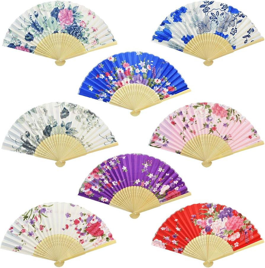 Floral Folding Hand Fan, Miayon 8Pcs Japanese Vintage Retro Style Folding Fan with Wooden Ribs Da... | Amazon (US)