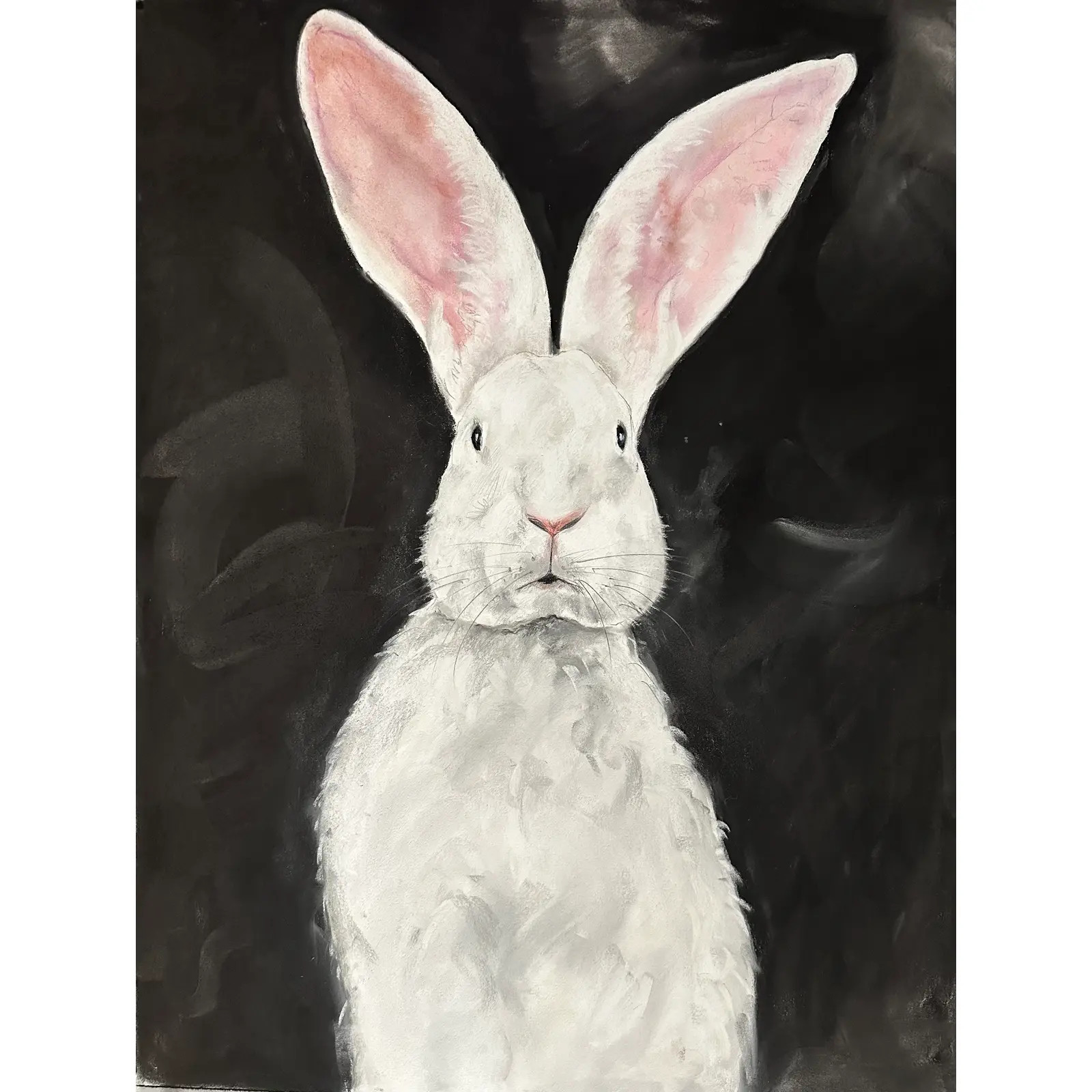 Contemporary Pastel Drawing "White Rabbit" | Chairish