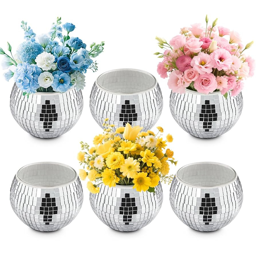 Luditek 6 Pcs Mini Disco Ball Vases, Mirror Disco Ball Decor for Wedding Centerpieces Birthday Di... | Amazon (US)