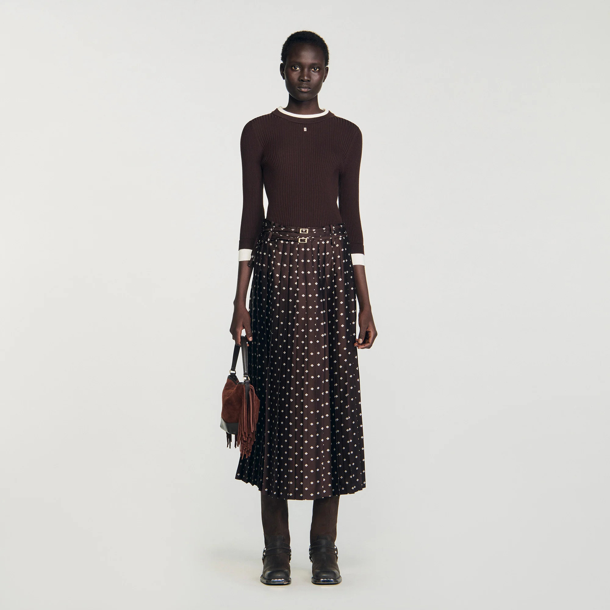 Scarf print midi skirt | Sandro US | Sandro-Paris US