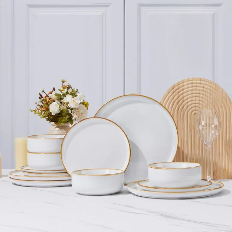 Vesteel Dinnerware Sets for 4, 12-Piece Stoneware Dish and Bowls Set, Handmade Reactive Glaze Cou... | Walmart (US)