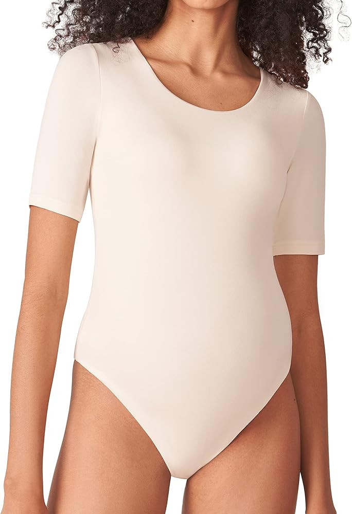 POSHDIVAH Women's Maternity Bodysuit Scoop Neck Short Sleeve T-Shirt Tops Jumpsuit Soft Pregnancy... | Amazon (US)