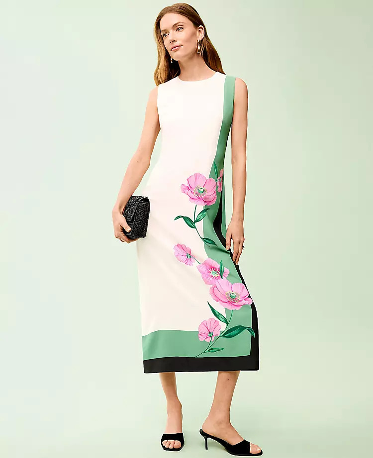 Floral Crew Neck Midi Dress | Ann Taylor