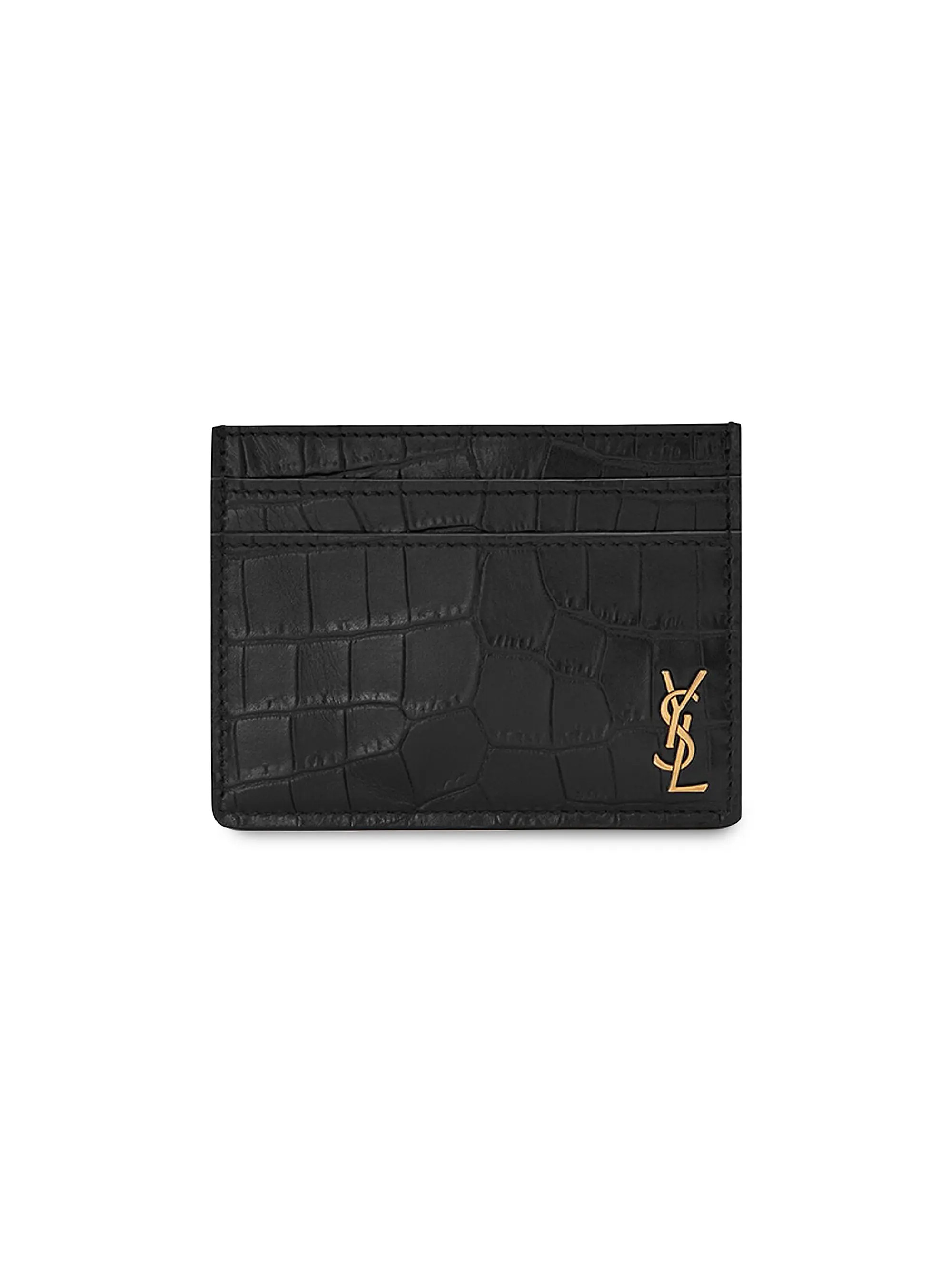Shop Saint Laurent Croc-Embossed Leather Credit Card Holder | Saks Fifth Avenue | Saks Fifth Avenue