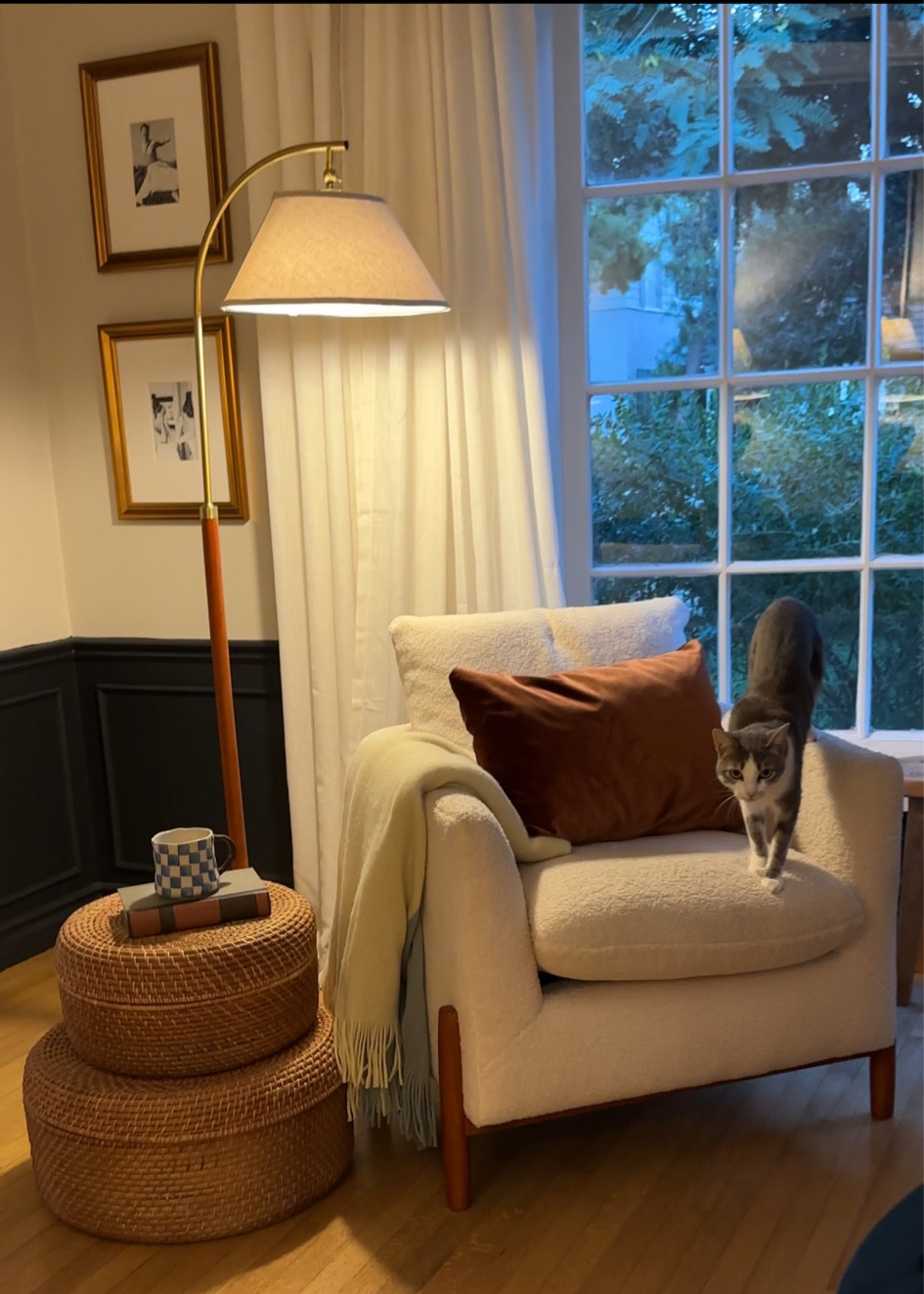 Floor lamp, chair, baskets, storage, mug, curtains, framee

#LTKHome