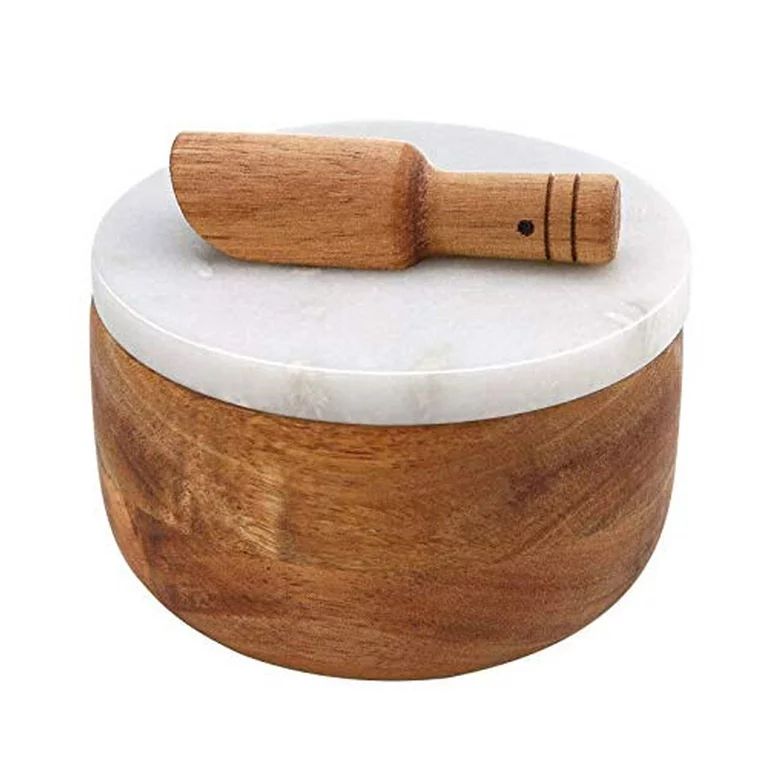 Large Acacia Wood Seasonings Condiments Pinch Bowl Spice and Spoon Salt Cellar Box Storage Jar Wh... | Walmart (US)