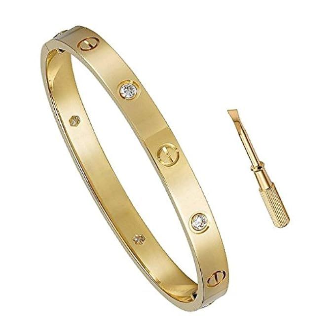 MVCOLEDY Birthday Gift for Her Love Bracelet- Titanium Steel Screw Hinged Cuff Bangle Bracelet Yello | Amazon (US)