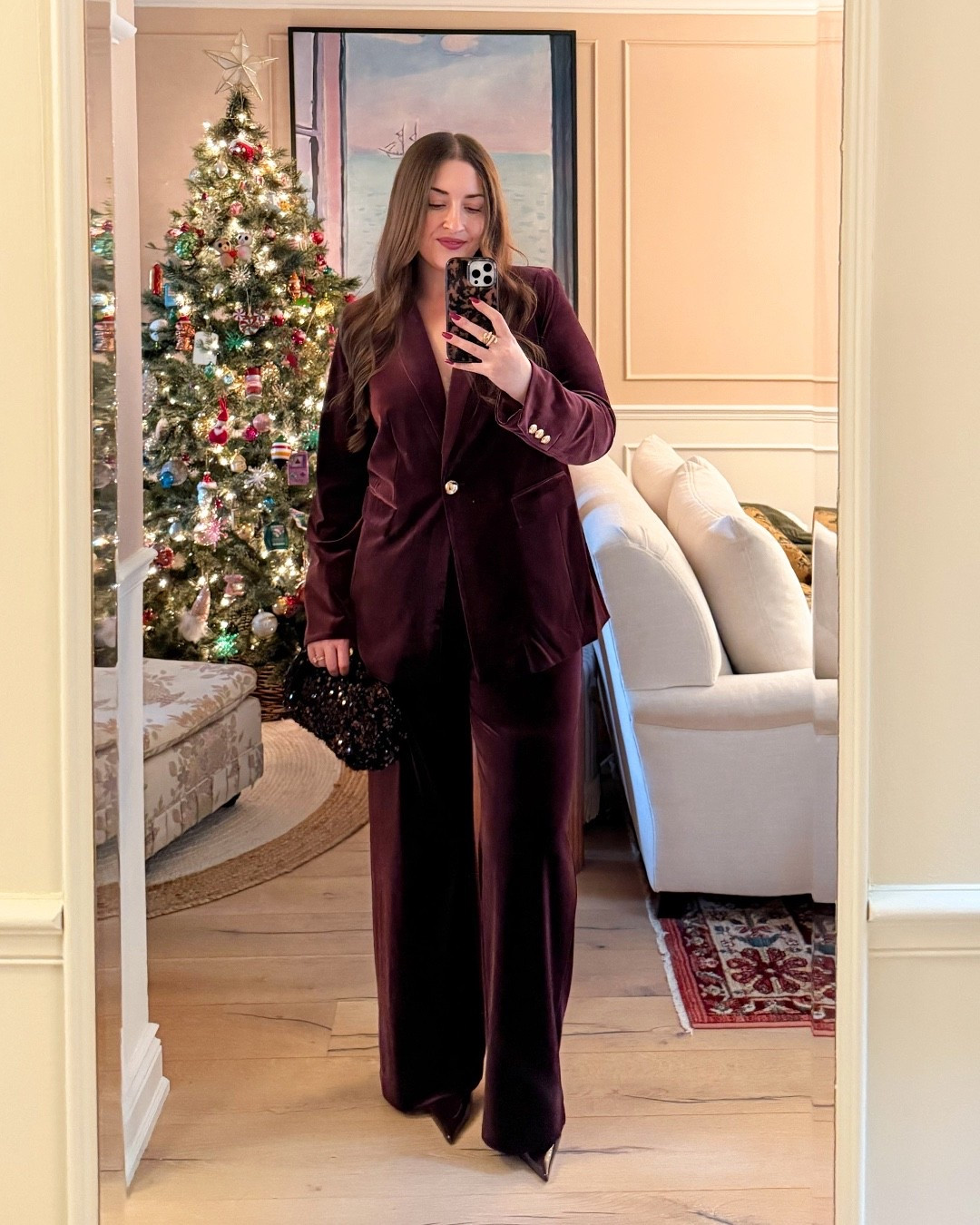 Holiday outfit / holiday office party / velvet suit / Christmas party outfit / new years outfit / midsize / suit outfit / workwear / holiday date night 

Sizing: 14 in blazer (from Laura ref #101716) & pant (from Laura ref #101746) / XL in shaper 

#LTKmidsize #LTKholiday #LTKcurves