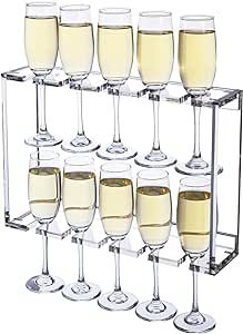 MyGift 2 Tier Modern Premium Clear Acrylic Wall Mounted Champagne Flute Glasses Holder Display Ra... | Amazon (US)