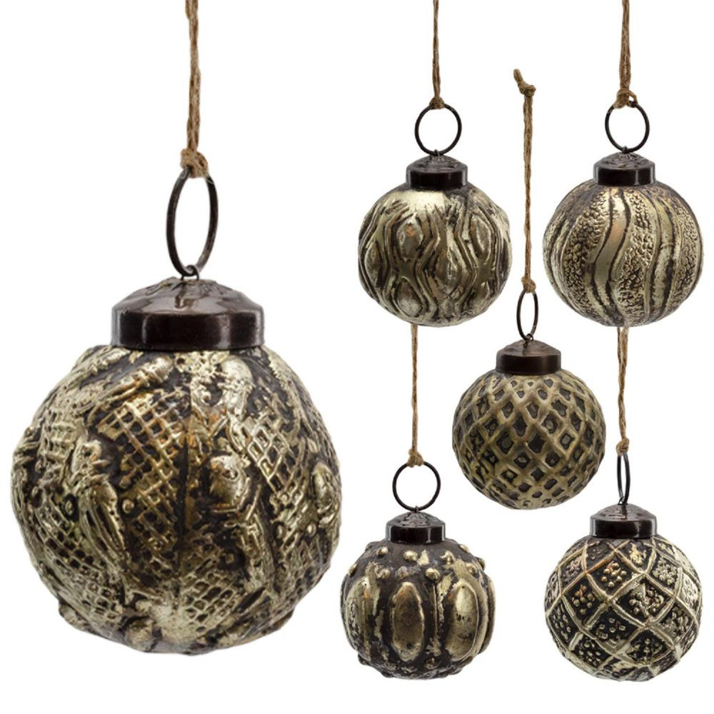 2"" Farmhouse Ball Ornaments; Antique Gold Distressed Glass Christmas Decorations | Oriental Trading Company