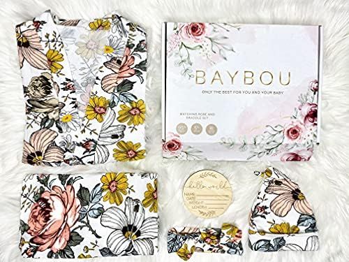 Baybou Robe and Swaddle Set Matching Mommy and Me Set Baby Girl Swaddle Blanket Gift 5-Piece Set ... | Amazon (US)