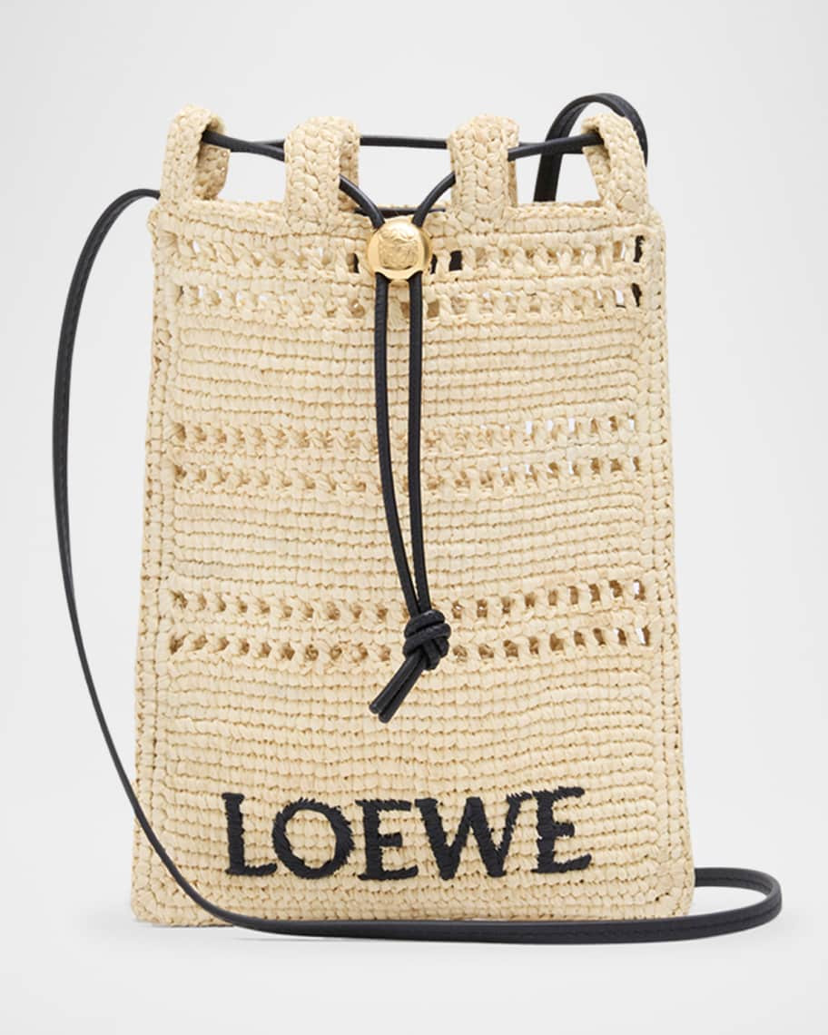 Pocket Drawstring Raffia Crossbody Bag | Neiman Marcus