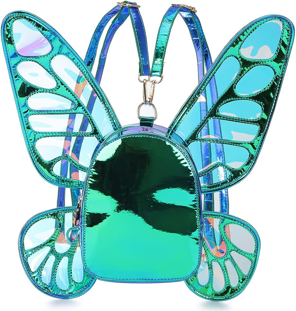 Women's Laser Holographic Backpack Butterfly Angel Wings Casual Daypack Fairy Wings Backpack for ... | Amazon (US)