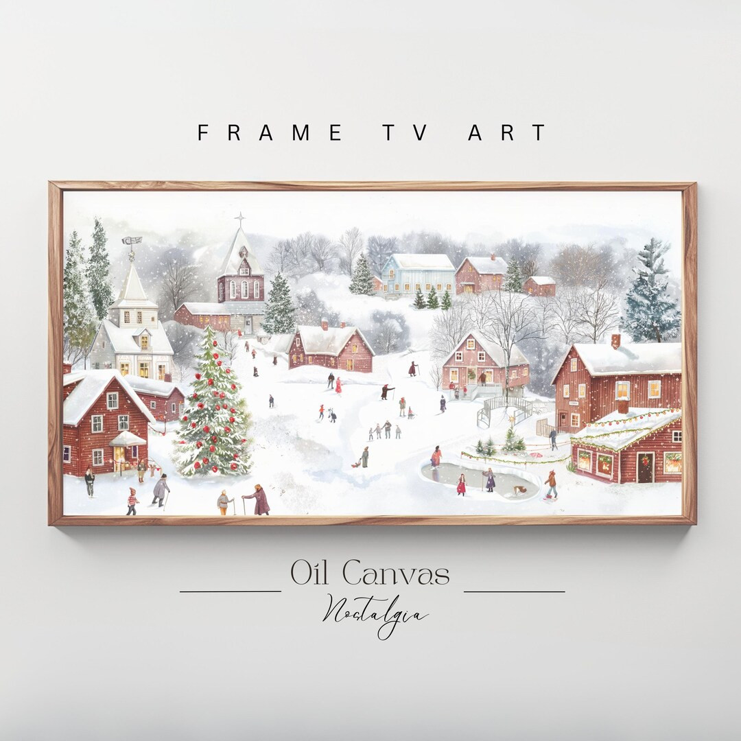 Samsung Frame TV Art Winter Village , Vintage Farmhouse Christmas Painting, Holiday Home Decor, D... | Etsy (US)