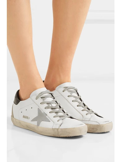 Superstar distressed leather and suede sneakers | NET-A-PORTER (US)