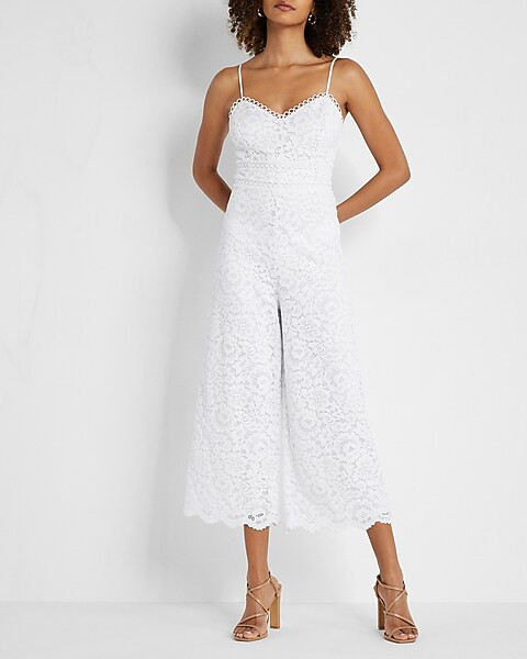 Lace Eyelet V-Neck Jumpsuit | Express