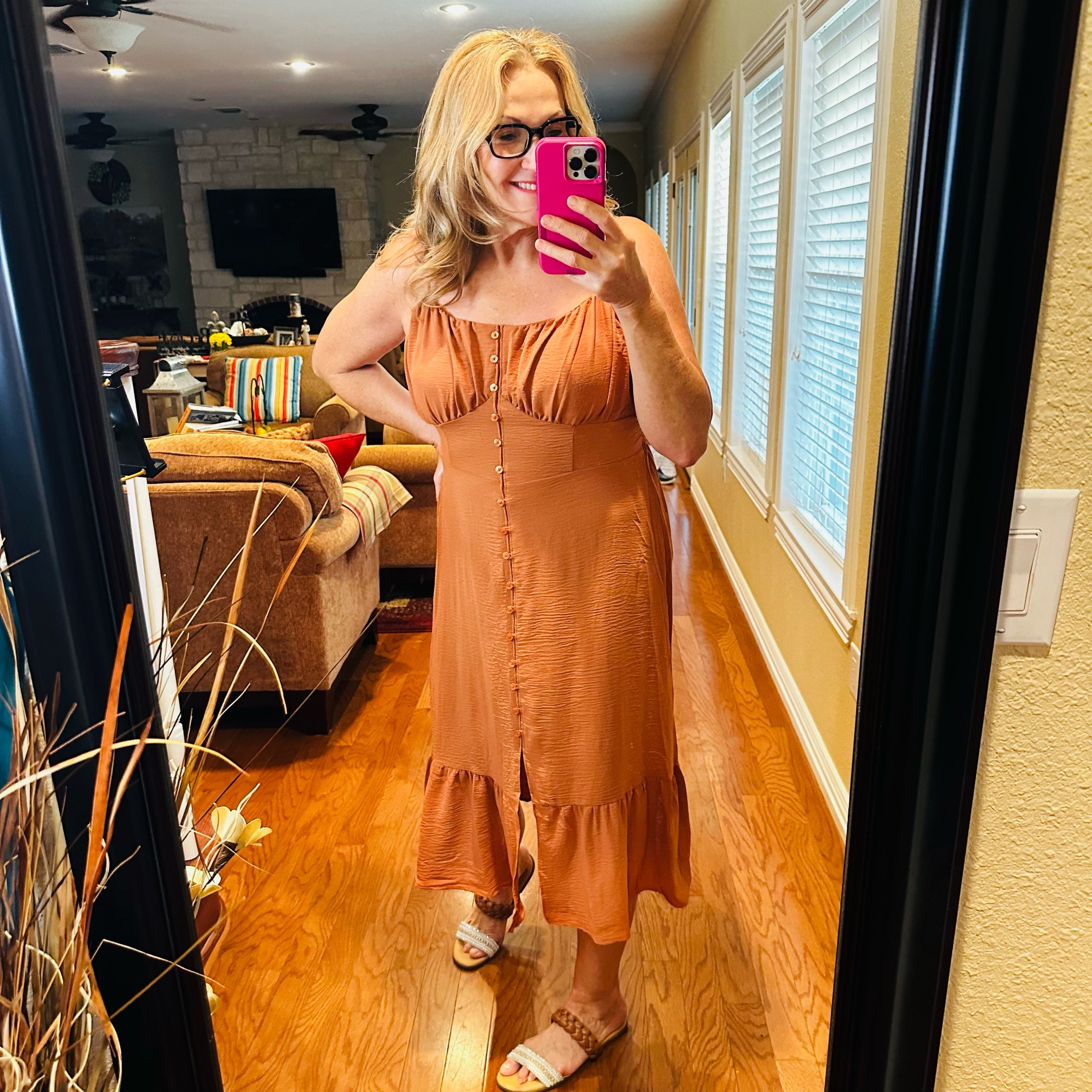 I was so surprised by this beautiful dress! It is under $18 and has a built in bra!!! Here are the deets…
Adjustable spaghetti straps
ruching at bust
decorative buttons
Crinkle texture 
Machine washable
I recommend you size up one size… I’m in an XL. GRAB THIS ONE B/C SHE WON’T LAST✅



#LTKSaleAlert #LTKStyleTip #LTKSummerSales