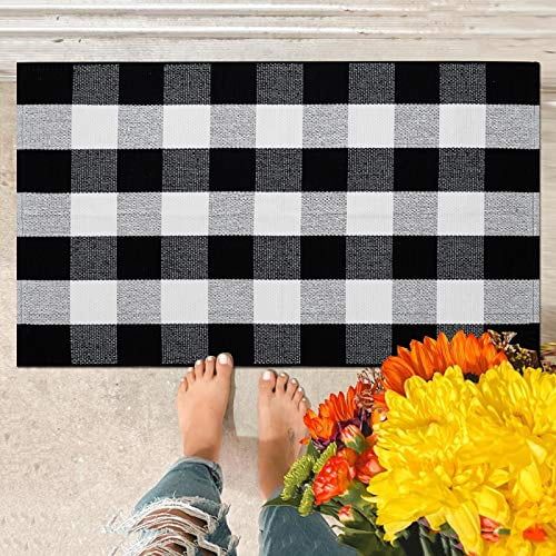 Buffalo Plaid Rug 27.5 x 43 Inch Black and White Check Cotton Hand-Woven Indoor or Outdoor Doorma... | Walmart (US)