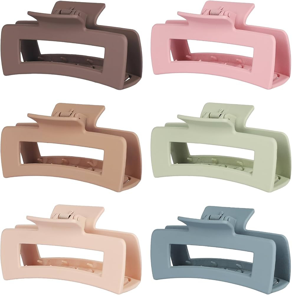 Sisiaipu 4 Inch Big Hair Claw Clips 6 Pcs Large Claw Clips for Thick Hair Square Hair Clips for W... | Amazon (US)