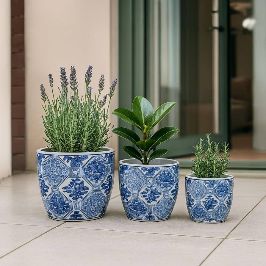 Classic Chinoiserie Ceramic Flower Pots for Home Decor - Scenic Pattern Planters and Pots for Pla... | Amazon (US)