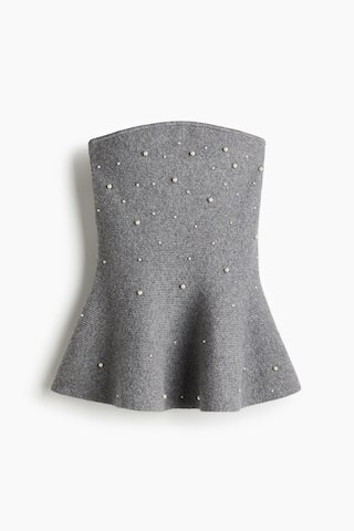 H & M - Bead-Embellished Bandeau Top - Gray | H&M (US + CA)