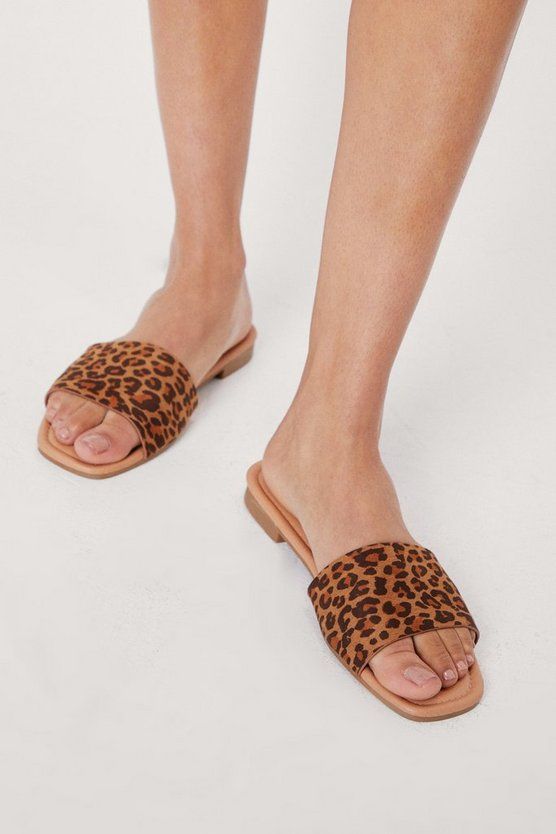 Leopard Faux Suede Open Toe Flat Sandals | Nasty Gal (US)