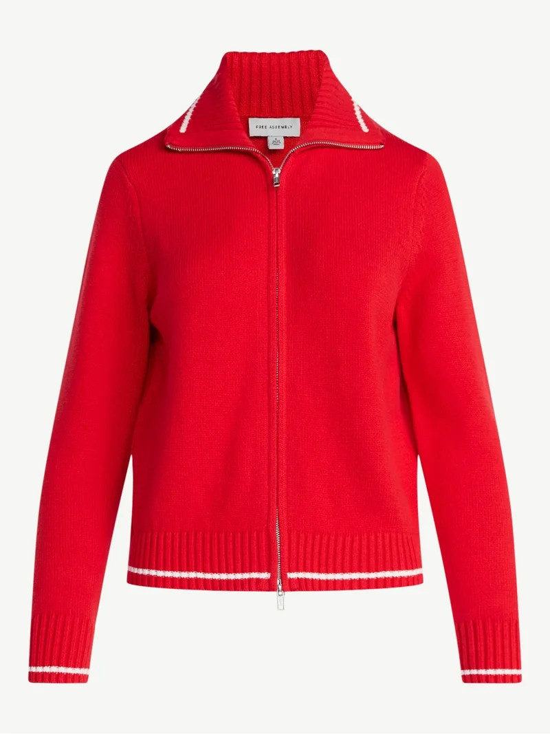 Free Assembly Women's Zip Front Sweater with Long Sleeves, Midweight, Sizes XS-XXL | Walmart (US)