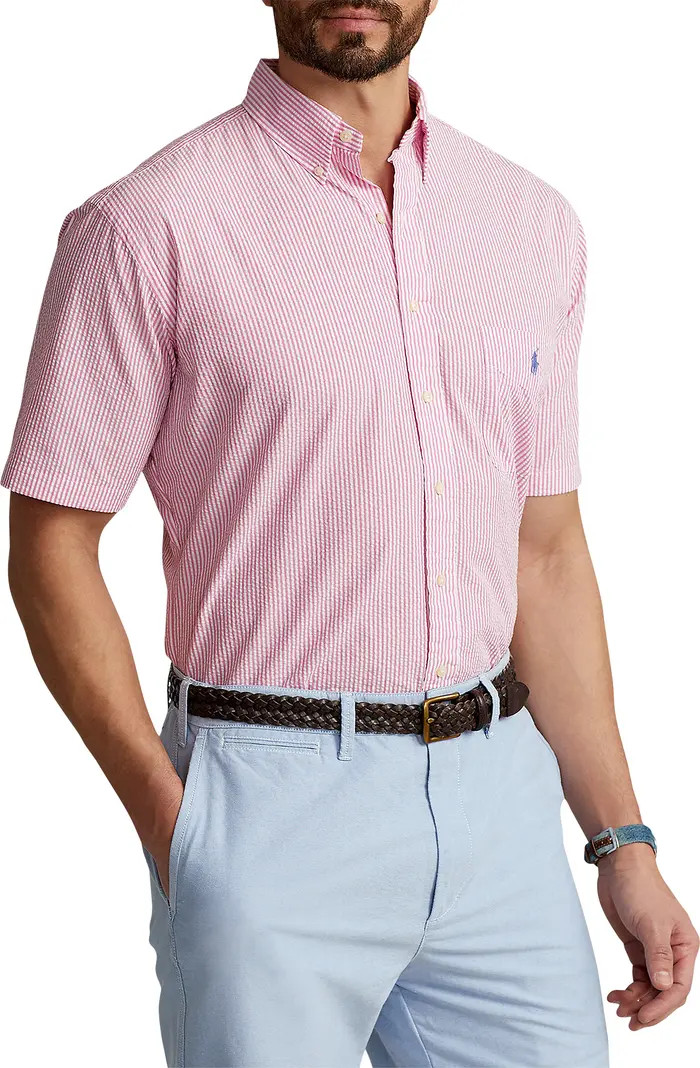 Big & Tall Seersucker Stripe Sport Shirt | Nordstrom