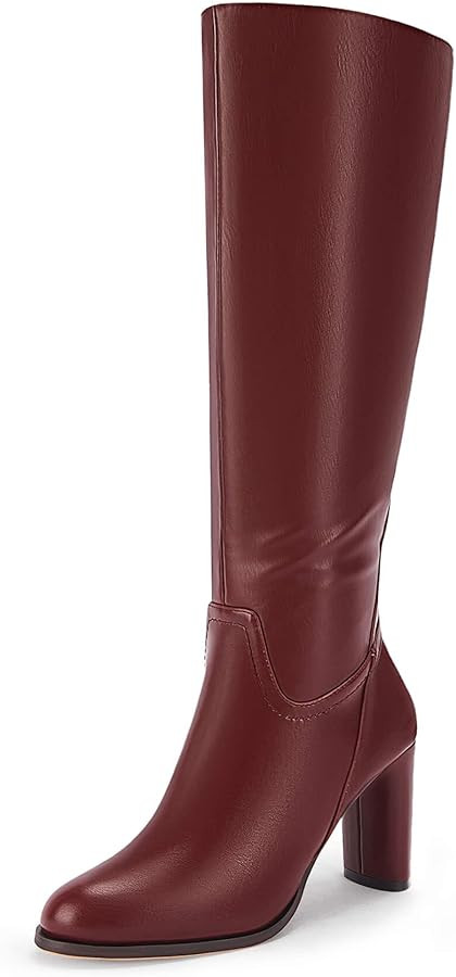 Coutgo Womens Knee High Boots Pointed Toe Chunky Heel Boot Side Zipper Winter Long Boots | Amazon (US)