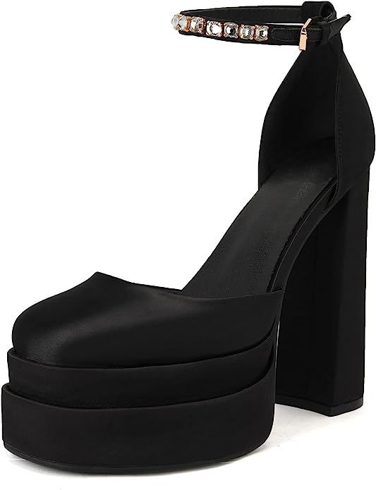 THESHY Womens Platform Chunky High Block Heels Ankle Strap Buckles Wedge Dress Pumps Fashion Shoe... | Amazon (US)