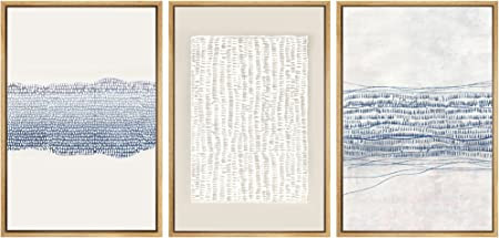 SIGNWIN Framed Canvas Print Wall Art Set Blue White Grunge Geometric Pattern Abstract Shapes Cozy... | Amazon (US)