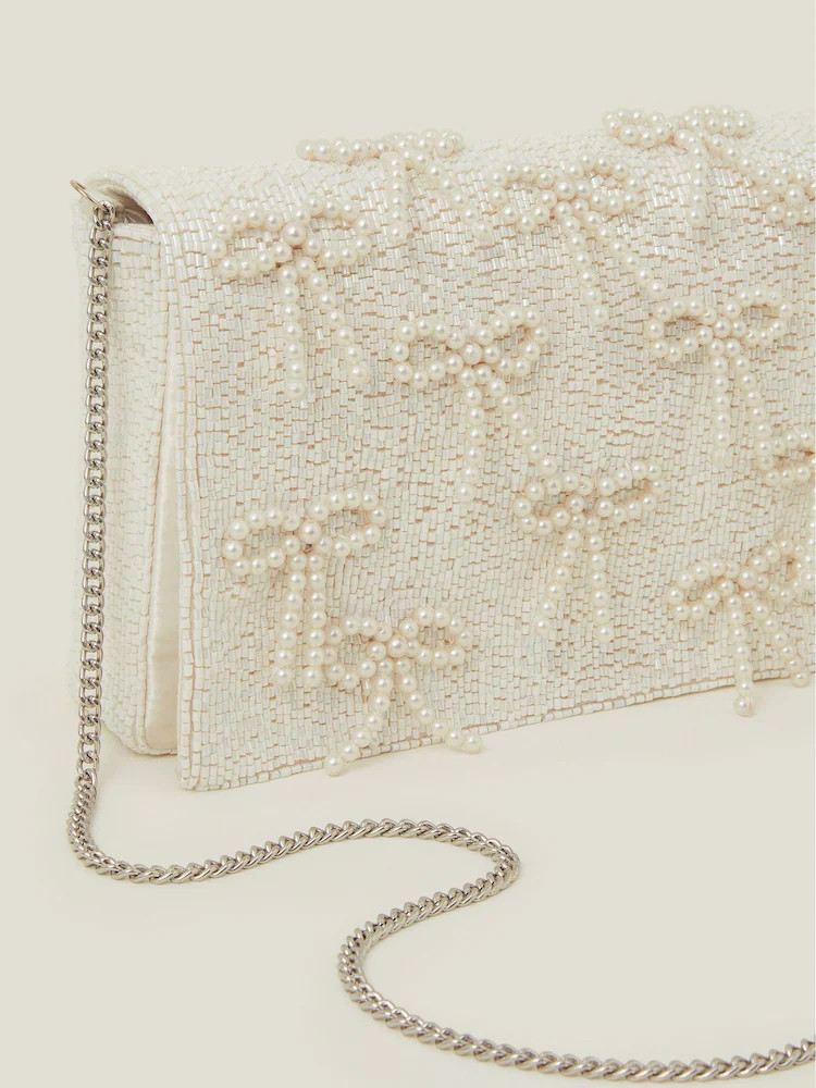 Accessorize Natural Bridal Pearl Bow Clutch Bag | Next EU