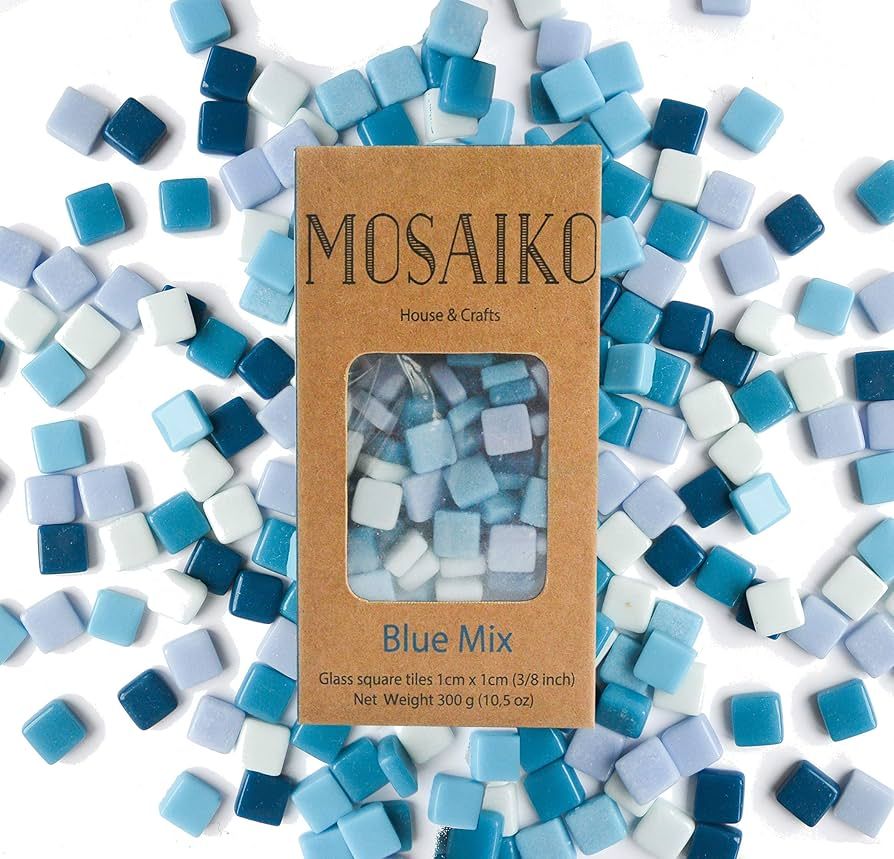 MOSAIKO Blue Mix 300g (10.5oz) - Mosaic Glass Tiles for Crafts - Premium Quality Stained Square P... | Amazon (US)