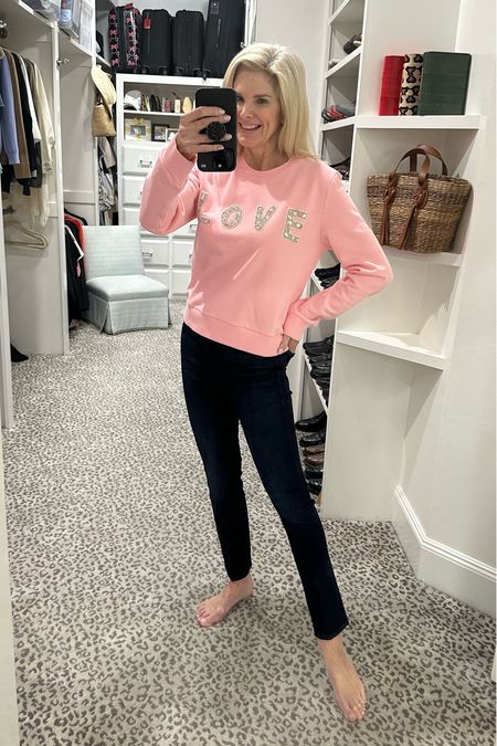 How cute is this crewneck sweatshirt?? Size M. Jeans fit TTS  

#LTKSeasonal #LTKstyletip #LTKunder100