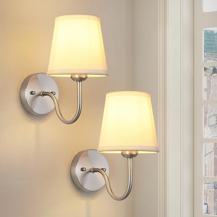 Wall Sconce Set of 2, Brushed Nickel Bathroom Vanity Sconces Wall Lighting, Indoor Wall Lights wi... | Amazon (US)