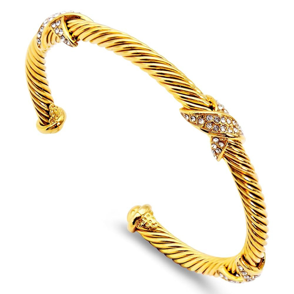 Cuff Bracelets for Women 4.5mm Thin Twisted Cable Wire Bangle - Adjustable Stainless Steel Bangle... | Amazon (US)