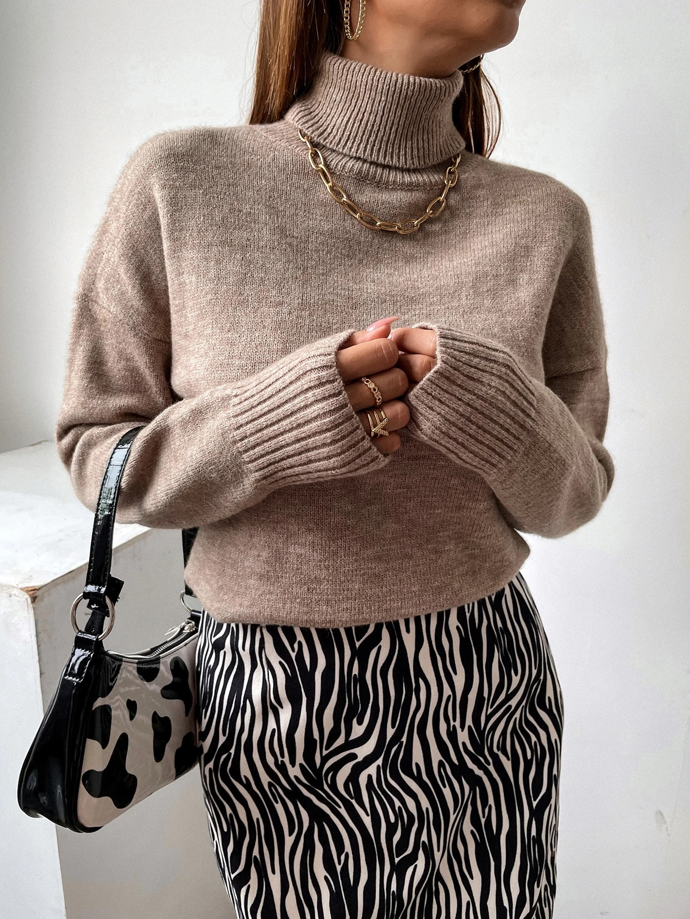 Turtle Neck Drop Shoulder Sweater | SHEIN