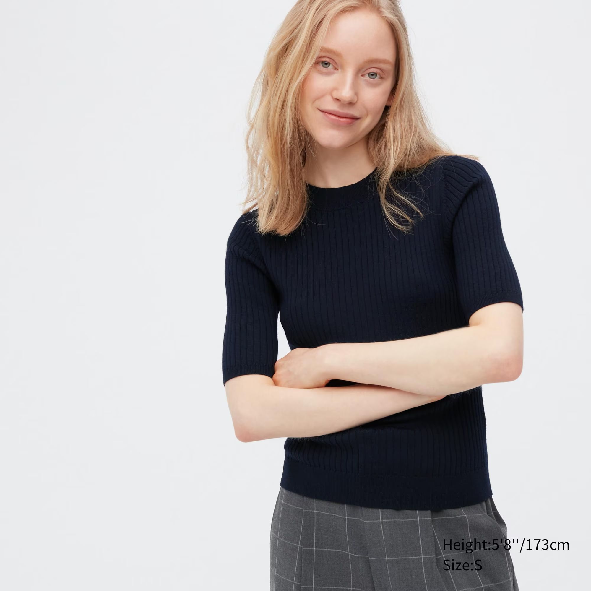 Extra Fine Merino Ribbed Half-Sleeve Short Sweater (Women) | UNIQLO US | UNIQLO (US)