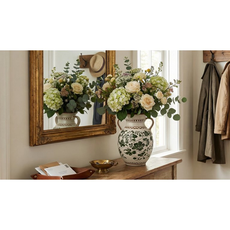 BUYMAX Sage Green Decorative Vase, Vintage Handle Vase for Pampas Grass, Ceramic Table Vase Cente... | Walmart (US)