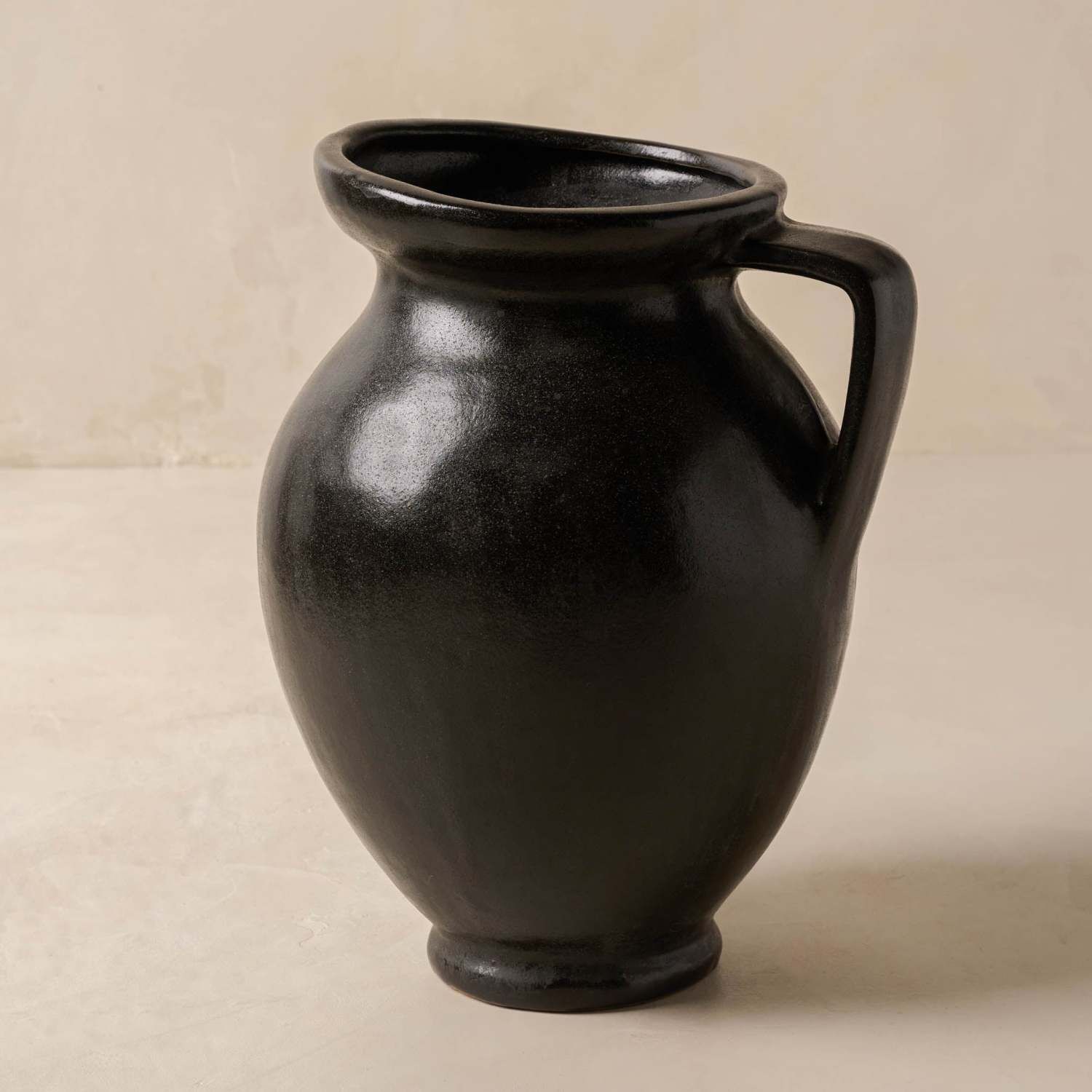 Marcel Distressed Black Ceramic Vase with Handle | Magnolia