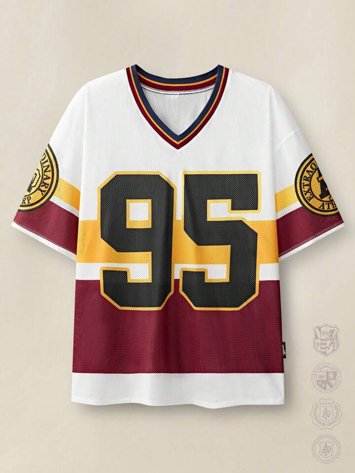 Manfinity AthPrep Men's Loose Fit Digital Print Knit Collar Short Sleeve Jersey T-Shirt Suitable ... | SHEIN