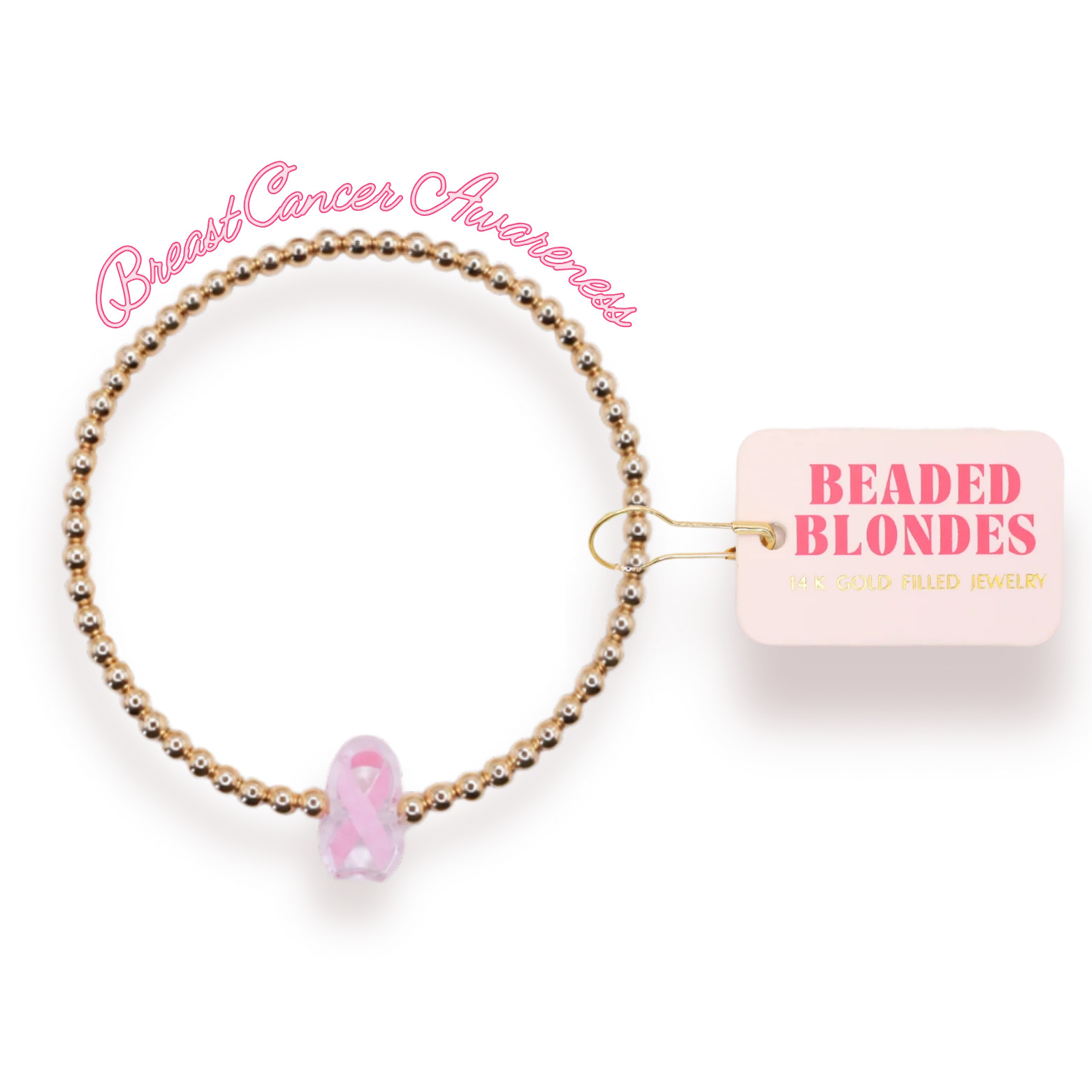 Pink Breast Cancer Awareness Ribbon Bracelet | Beaded Blondes